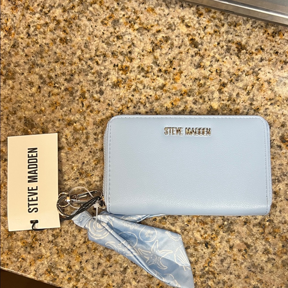 Steve Madden Sky Blue Wallet with Scarf Accent